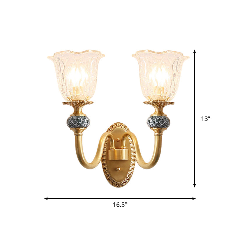 Skørter | Post Modern Flower Wall Lamp Lighting 1/2-Cup Clear Glass Wall Lamp Fixture in Brass