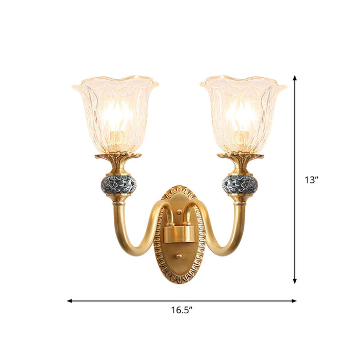 Skørter | Post Modern Flower Wall Lamp Lighting 1/2-Cup Clear Glass Wall Lamp Fixture in Brass