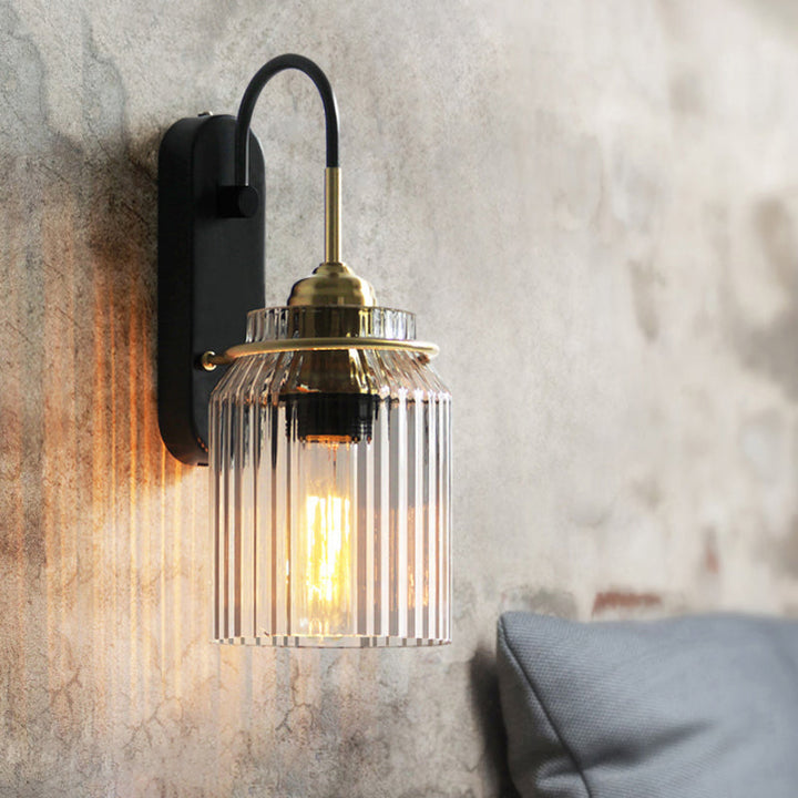 Skørter | Clear Prism Glass Canister Wall Light Farmhouse 1 Bulb Nightstand Wall Mount Light in Black