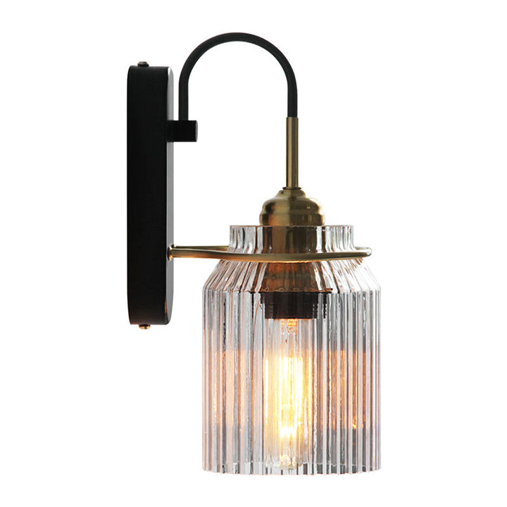 Skørter | Clear Prism Glass Canister Wall Light Farmhouse 1 Bulb Nightstand Wall Mount Light in Black