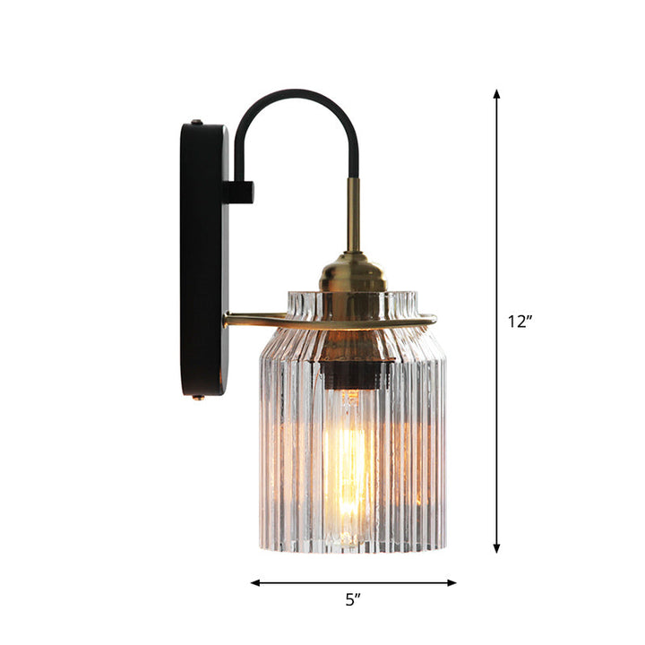 Skørter | Clear Prism Glass Canister Wall Light Farmhouse 1 Bulb Nightstand Wall Mount Light in Black