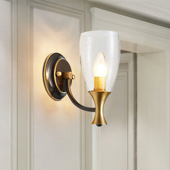 Skørter | Brass 1-Light Wall Lamp Vintage Clear Speckled Glass Conical Wall Mounted Lamp