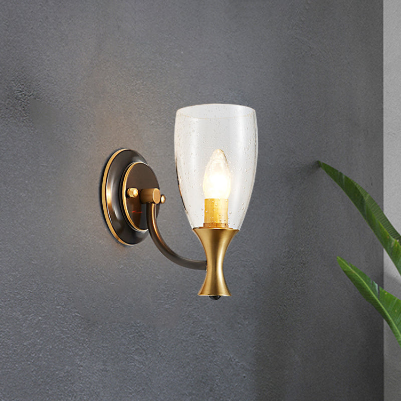 Skørter | Brass 1-Light Wall Lamp Vintage Clear Speckled Glass Conical Wall Mounted Lamp