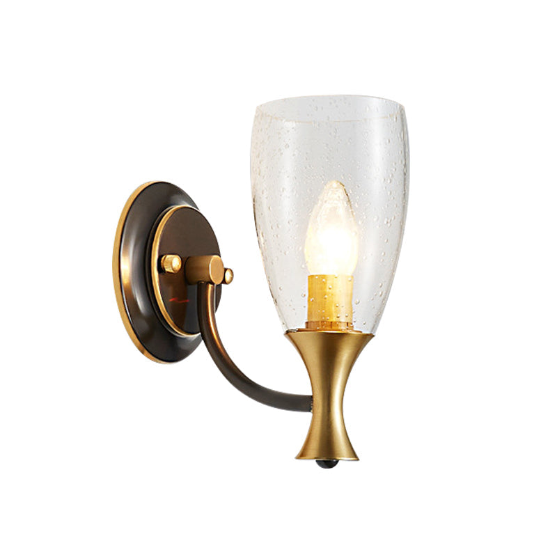 Skørter | Brass 1-Light Wall Lamp Vintage Clear Speckled Glass Conical Wall Mounted Lamp