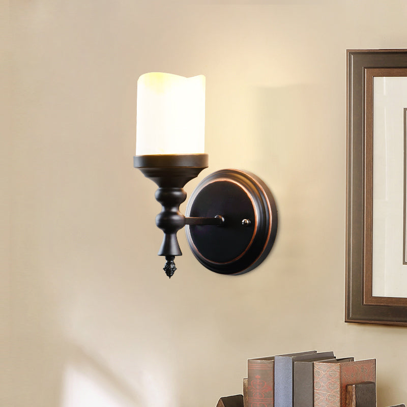 Skørter | Opal Glass Wall Light Sconces Antiqued 1 Light Indoor Wall Lamp Fixture in Black