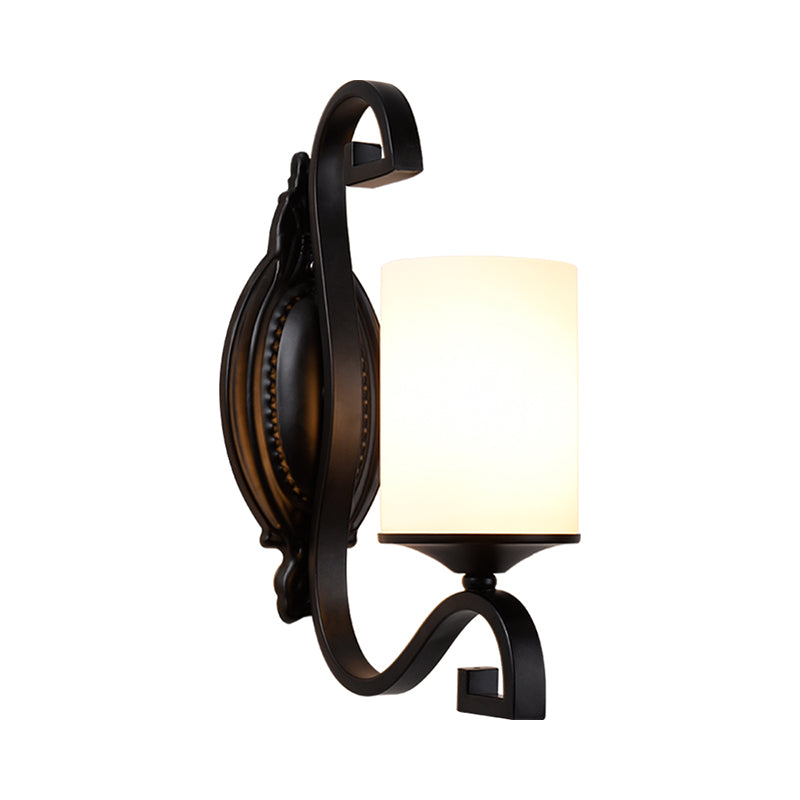 Skørter | Cylinder Indoor Wall Light Lighting Farmhouse White Glass 1-Head Black Finish Wall Light