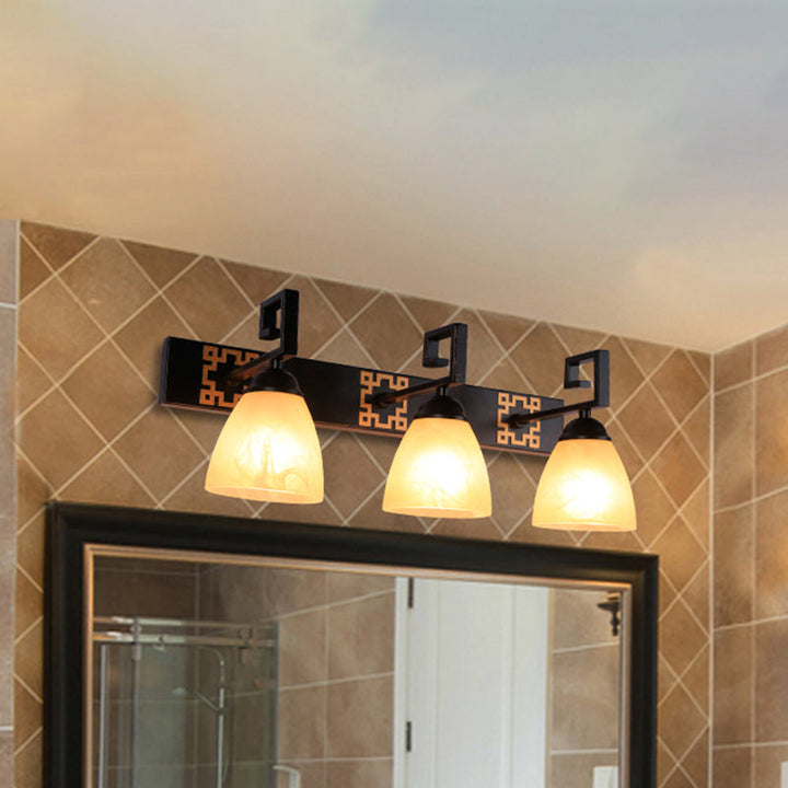 Skørter | 3-Light Pear Tan Crackle Glass Vanity Lighting Country Black Domed Bathroom Wall Lamp