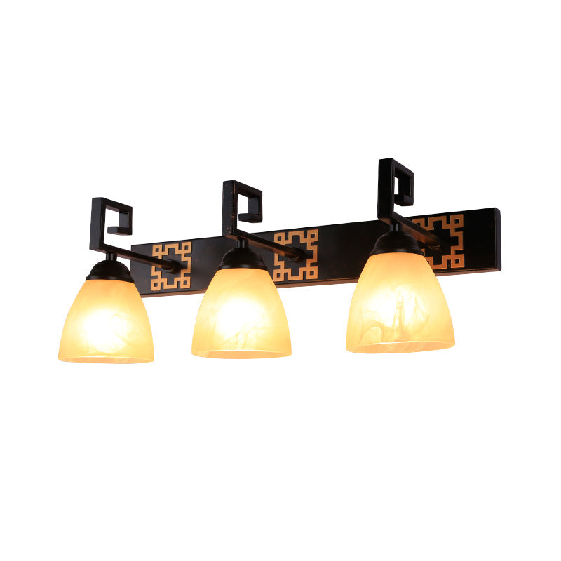 Skørter | 3-Light Pear Tan Crackle Glass Vanity Lighting Country Black Domed Bathroom Wall Lamp