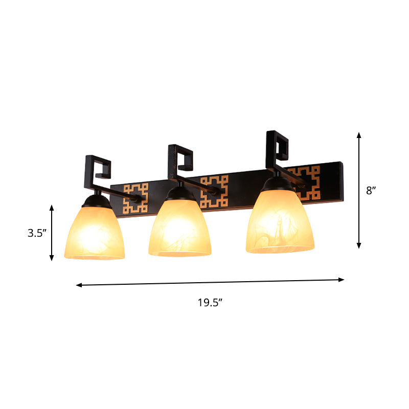 Skørter | 3-Light Pear Tan Crackle Glass Vanity Lighting Country Black Domed Bathroom Wall Lamp