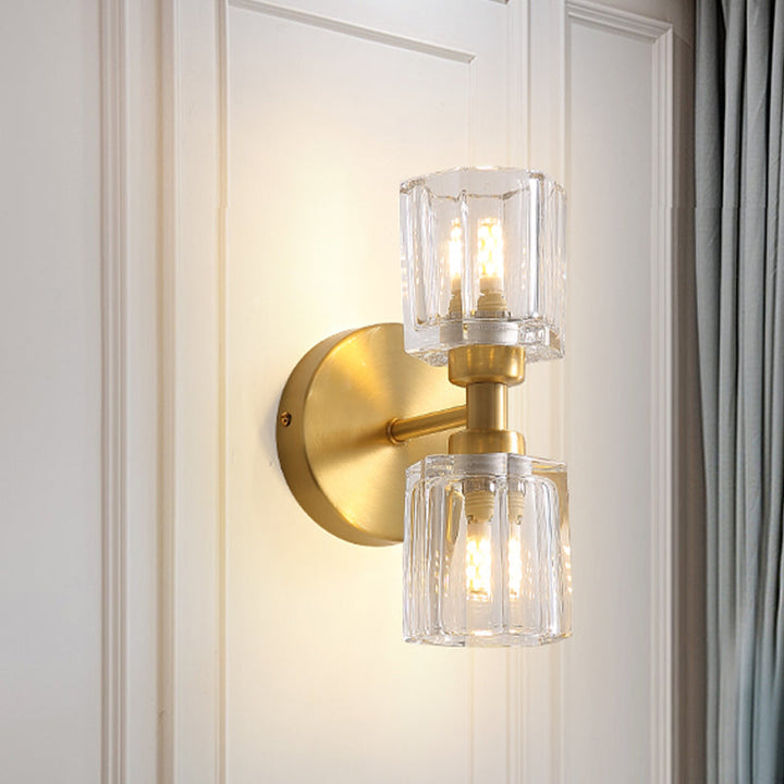 Skørter | Clear Crystal Glass Brass Wall Lighting Cup-shaped 2 Heads Traditional Up-Down Wall Mounted Lamp