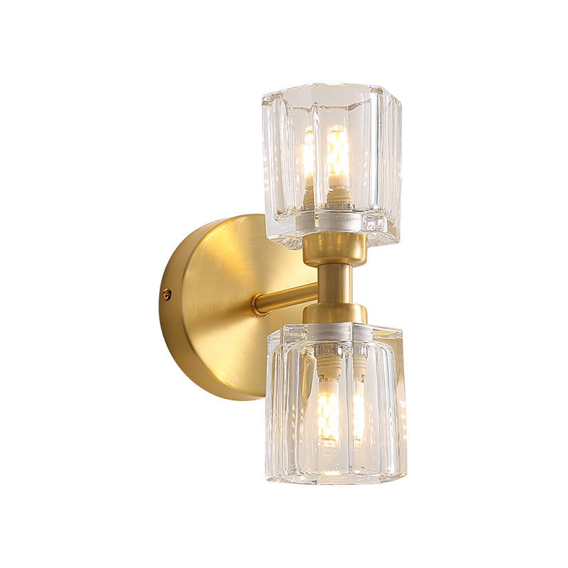 Skørter | Clear Crystal Glass Brass Wall Lighting Cup-shaped 2 Heads Traditional Up-Down Wall Mounted Lamp
