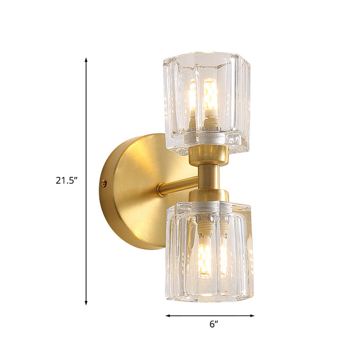 Skørter | Clear Crystal Glass Brass Wall Lighting Cup-shaped 2 Heads Traditional Up-Down Wall Mounted Lamp