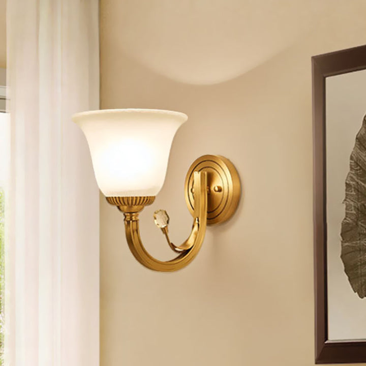 Skørter | Brass-Finish 1/2-Light Wall Lamp Colonial Frosted Glass Bell Wall Lamp Light for Hallway