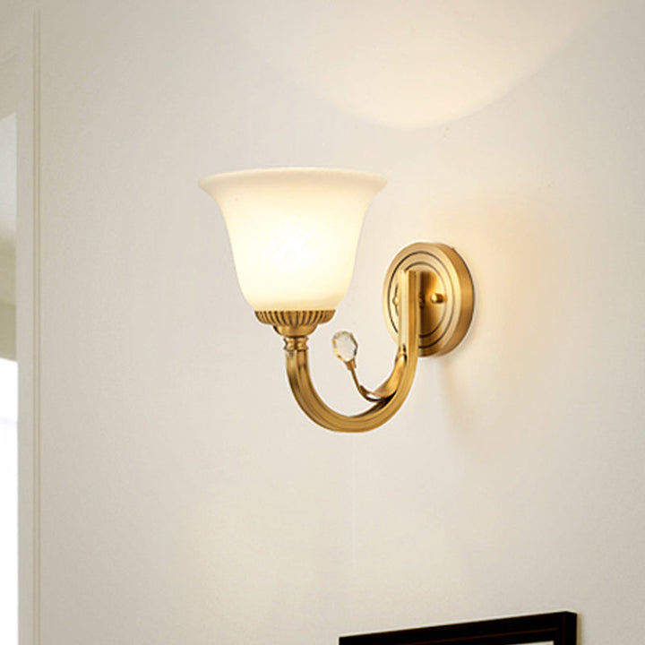 Skørter | Brass-Finish 1/2-Light Wall Lamp Colonial Frosted Glass Bell Wall Lamp Light for Hallway