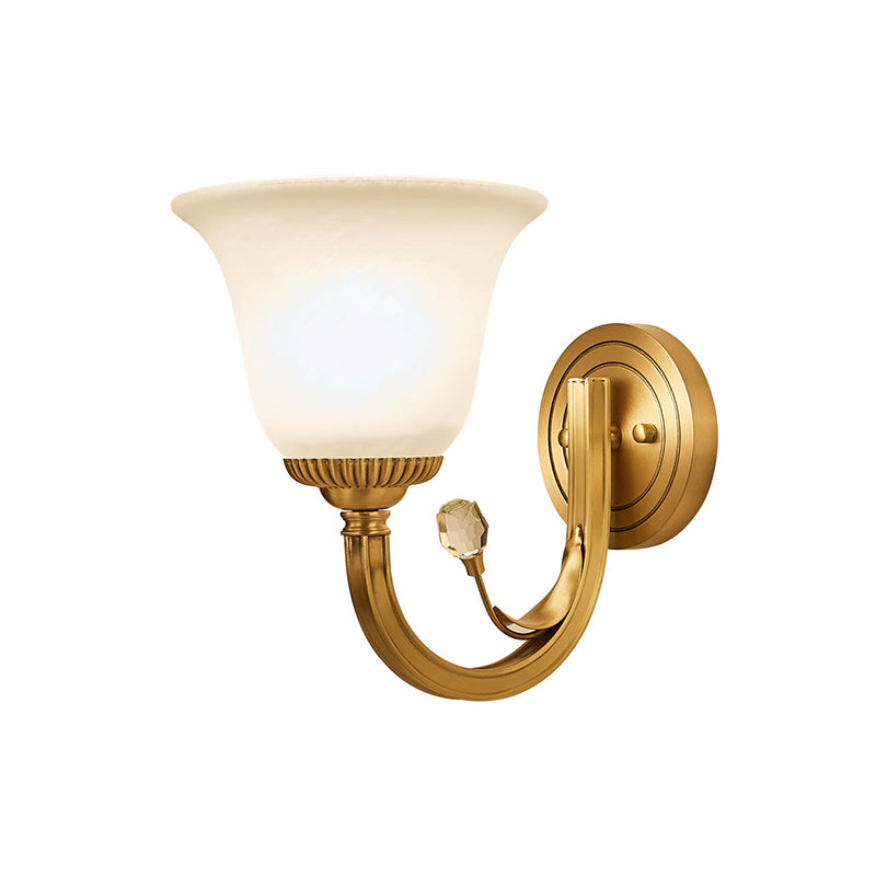 Skørter | Brass-Finish 1/2-Light Wall Lamp Colonial Frosted Glass Bell Wall Lamp Light for Hallway