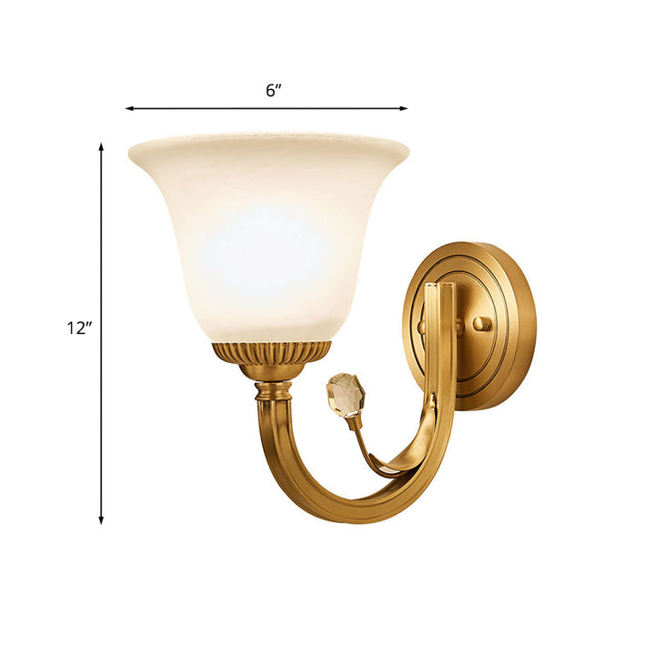 Skørter | Brass-Finish 1/2-Light Wall Lamp Colonial Frosted Glass Bell Wall Lamp Light for Hallway