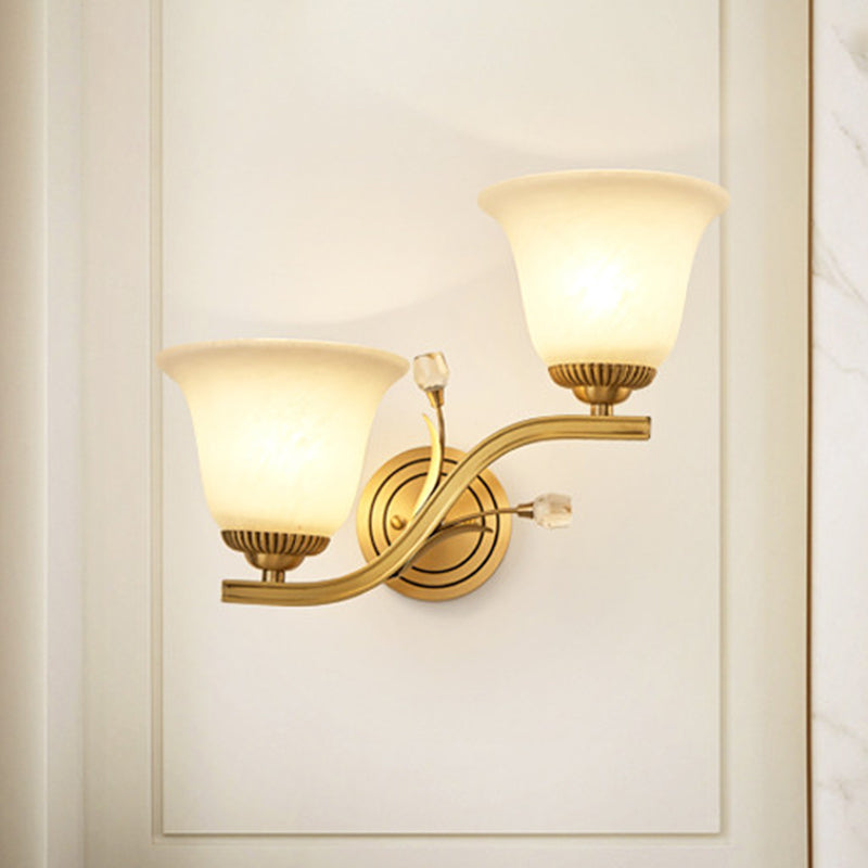 Skørter | Brass-Finish 1/2-Light Wall Lamp Colonial Frosted Glass Bell Wall Lamp Light for Hallway