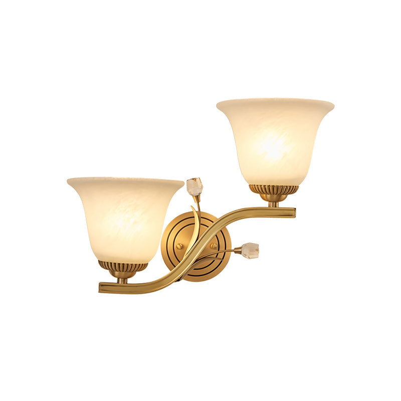 Skørter | Brass-Finish 1/2-Light Wall Lamp Colonial Frosted Glass Bell Wall Lamp Light for Hallway