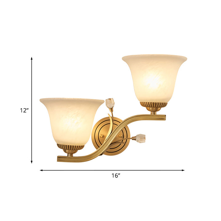 Skørter | Brass-Finish 1/2-Light Wall Lamp Colonial Frosted Glass Bell Wall Lamp Light for Hallway
