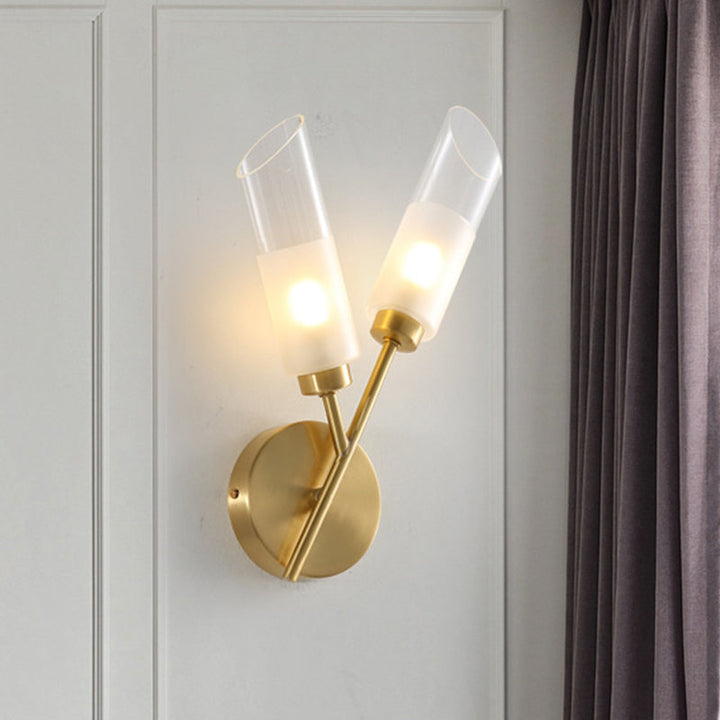 Skørter | 2 Bulb Tube Wall Mounted Lamp Traditional Brass Finish Clear Glass Wall Light for Interiors
