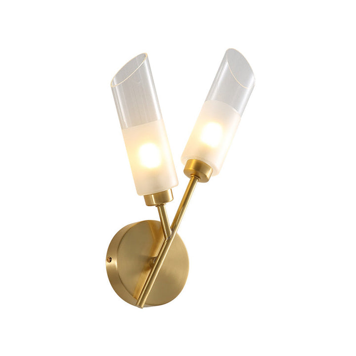 Skørter | 2 Bulb Tube Wall Mounted Lamp Traditional Brass Finish Clear Glass Wall Light for Interiors