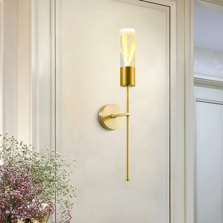 Skørter | LED Wall Lighting Ideas Traditional Pencil Arm Metal Wall Lamp in Brass with Wheat Ear Deco