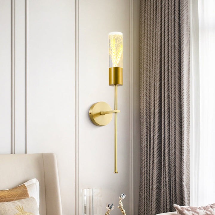 Skørter | LED Wall Lighting Ideas Traditional Pencil Arm Metal Wall Lamp in Brass with Wheat Ear Deco