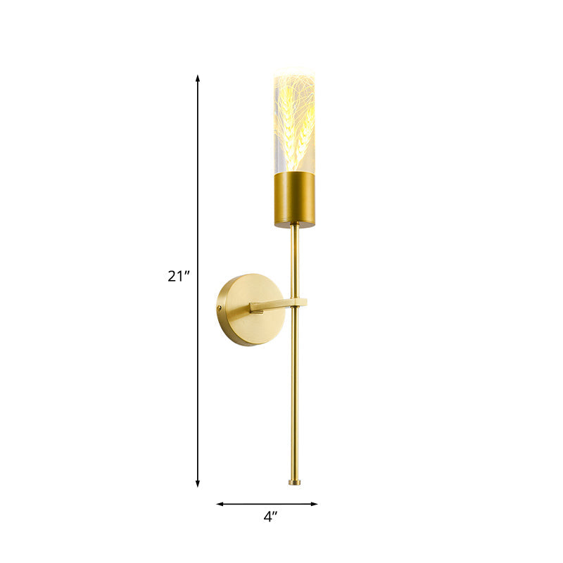 Skørter | LED Wall Lighting Ideas Traditional Pencil Arm Metal Wall Lamp in Brass with Wheat Ear Deco