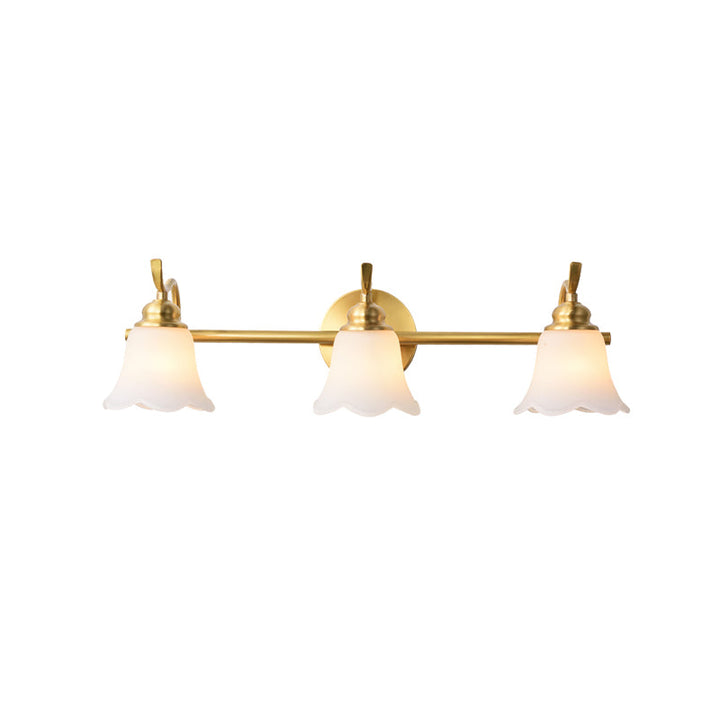 Skørter | 2/3 Lamps Vanity Wall Light Traditional Bathroom Wall Sconces Lamp with Flower Cream Glass Shade in Brass