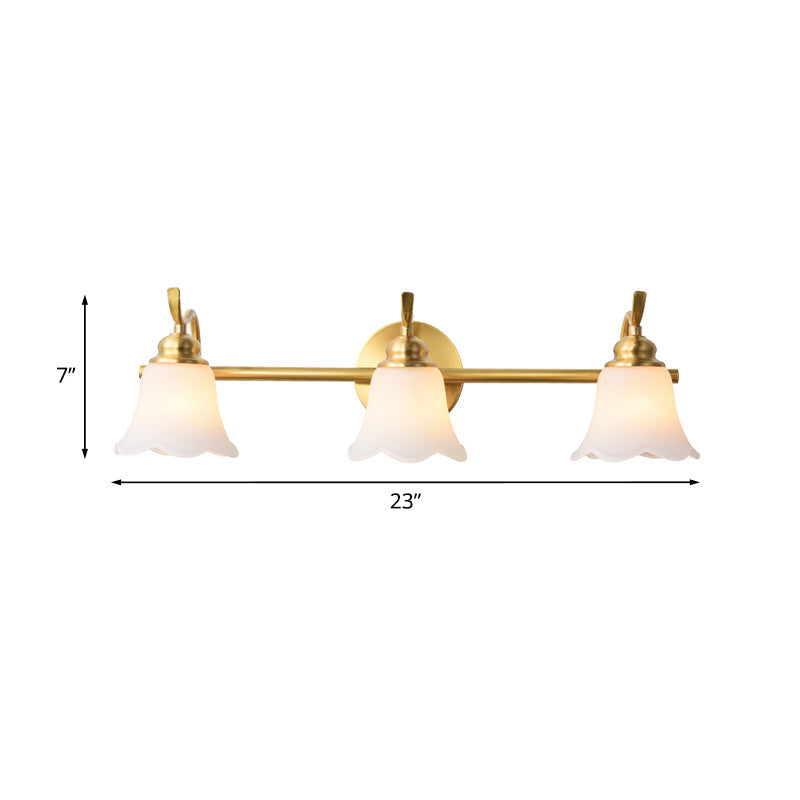 Skørter | 2/3 Lamps Vanity Wall Light Traditional Bathroom Wall Sconces Lamp with Flower Cream Glass Shade in Brass