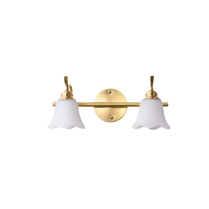 Skørter | 2/3 Lamps Vanity Wall Light Traditional Bathroom Wall Sconces Lamp with Flower Cream Glass Shade in Brass