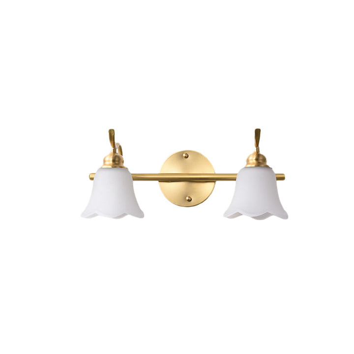Skørter | 2/3 Lamps Vanity Wall Light Traditional Bathroom Wall Sconces Lamp with Flower Cream Glass Shade in Brass