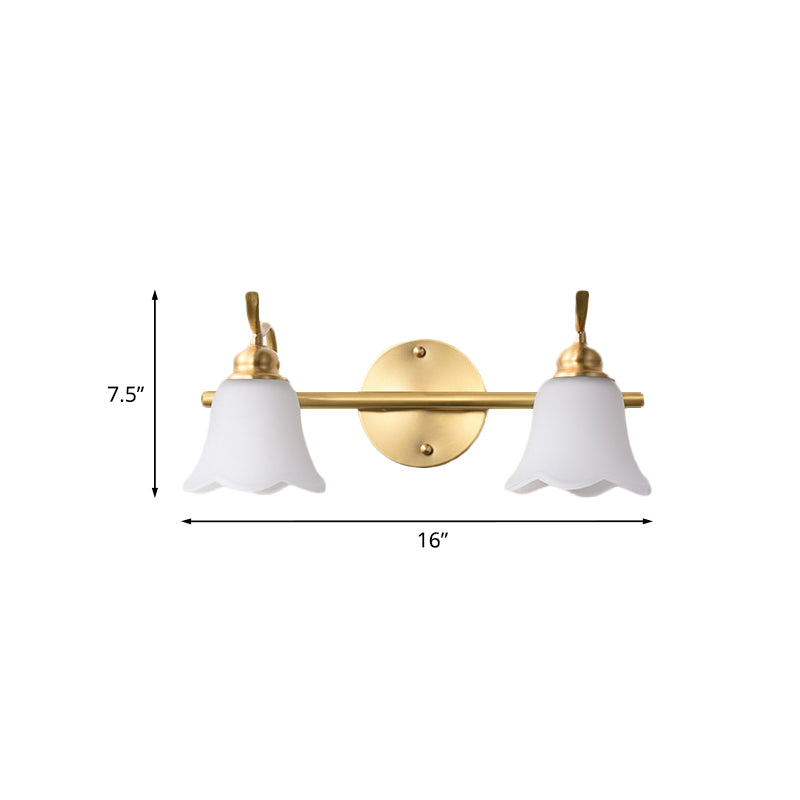 Skørter | 2/3 Lamps Vanity Wall Light Traditional Bathroom Wall Sconces Lamp with Flower Cream Glass Shade in Brass