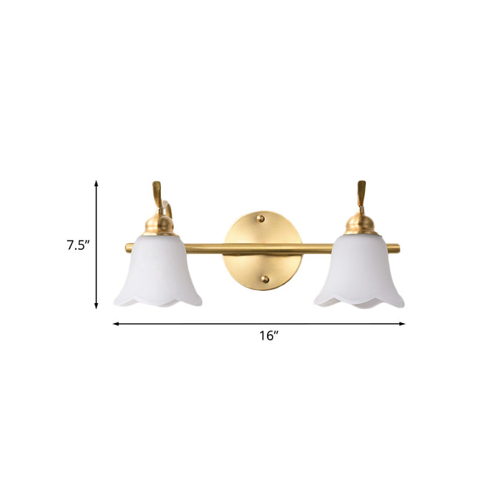 Skørter | 2/3 Lamps Vanity Wall Light Traditional Bathroom Wall Sconces Lamp with Flower Cream Glass Shade in Brass