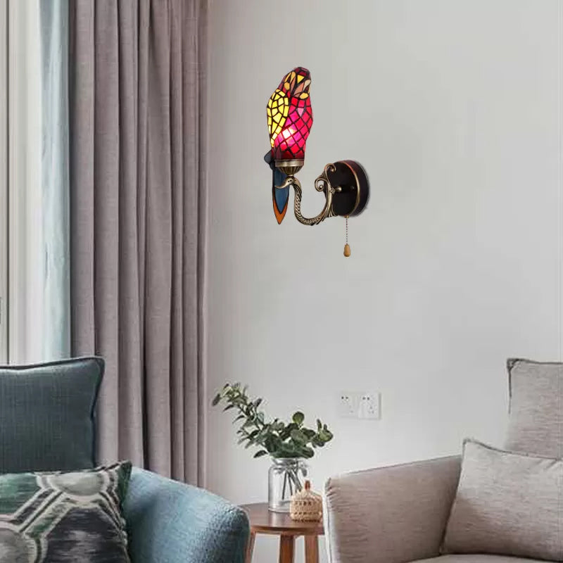 Lisslune | Rustic Parrot Wall Lighting Art Glass 1 Light Art Deco Wall Lamp for Living Room