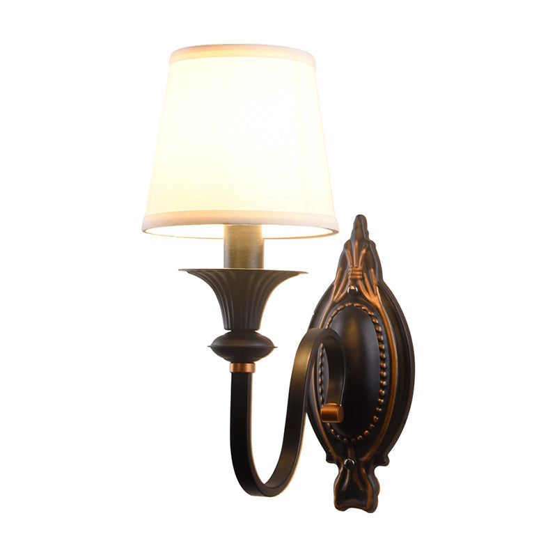 Skørter | 1 Spotlight Shade Wall Lighting Fixture Country House Black Fabric Wall Lamp with Curved Arm
