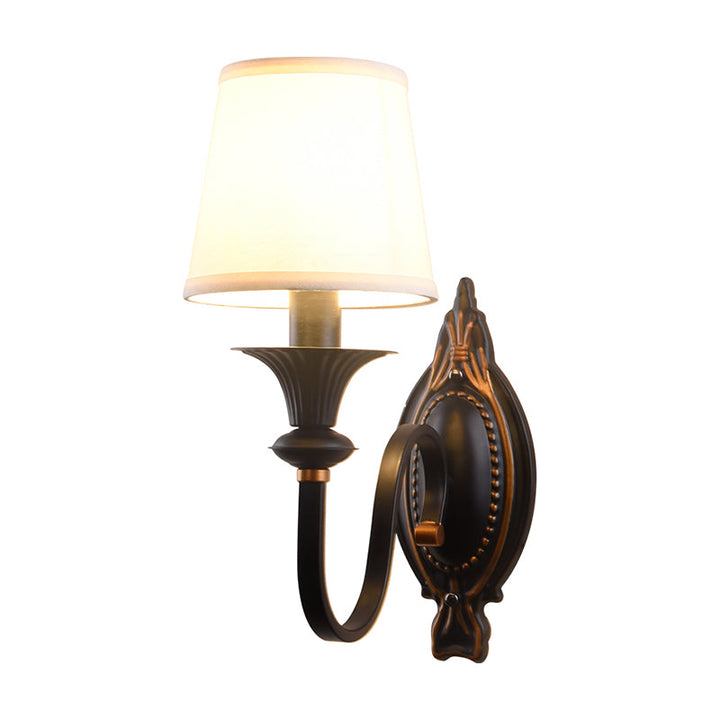 Skørter | 1 Spotlight Shade Wall Lighting Fixture Country House Black Fabric Wall Lamp with Curved Arm