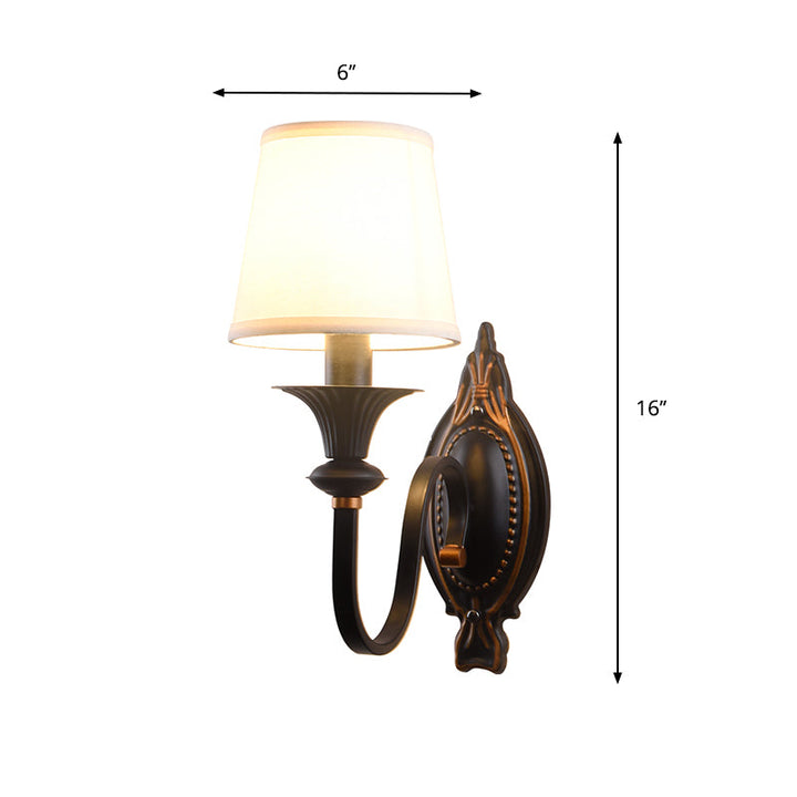 Skørter | 1 Spotlight Shade Wall Lighting Fixture Country House Black Fabric Wall Lamp with Curved Arm
