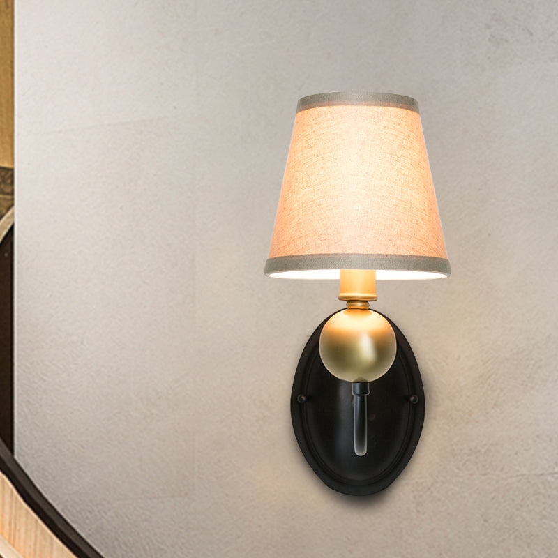 Skørter | Tapered Fabric Wall Sconces Light Country 1/2-Bulb Bedroom Wall Mounting Lighting in White/Beige with Curved Arm