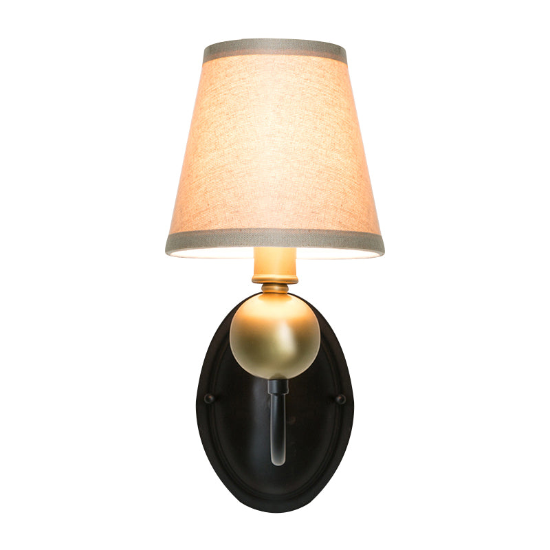Skørter | Tapered Fabric Wall Sconces Light Country 1/2-Bulb Bedroom Wall Mounting Lighting in White/Beige with Curved Arm