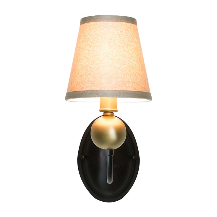 Skørter | Tapered Fabric Wall Sconces Light Country 1/2-Bulb Bedroom Wall Mounting Lighting in White/Beige with Curved Arm