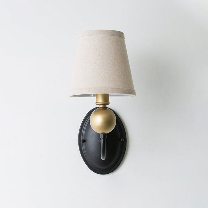 Skørter | Tapered Fabric Wall Sconces Light Country 1/2-Bulb Bedroom Wall Mounting Lighting in White/Beige with Curved Arm