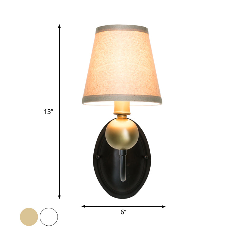 Skørter | Tapered Fabric Wall Sconces Light Country 1/2-Bulb Bedroom Wall Mounting Lighting in White/Beige with Curved Arm