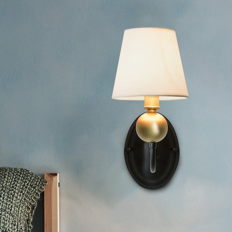 Skørter | Tapered Fabric Wall Sconces Light Country 1/2-Bulb Bedroom Wall Mounting Lighting in White/Beige with Curved Arm