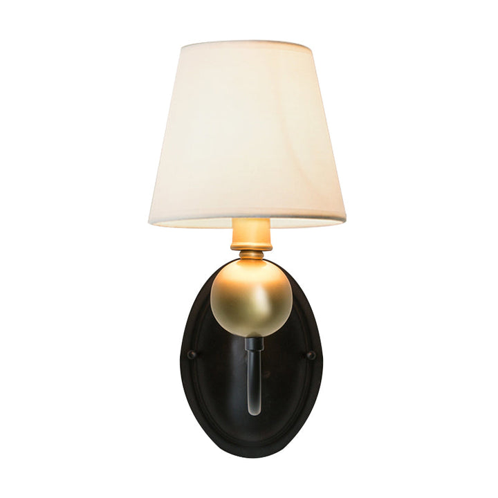 Skørter | Tapered Fabric Wall Sconces Light Country 1/2-Bulb Bedroom Wall Mounting Lighting in White/Beige with Curved Arm