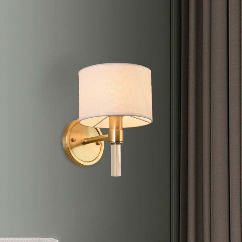 Skørter | 1 Head Wall Mounted Lamp Rustic Drum Shade Fabric Wall Light in Brass for Living Room