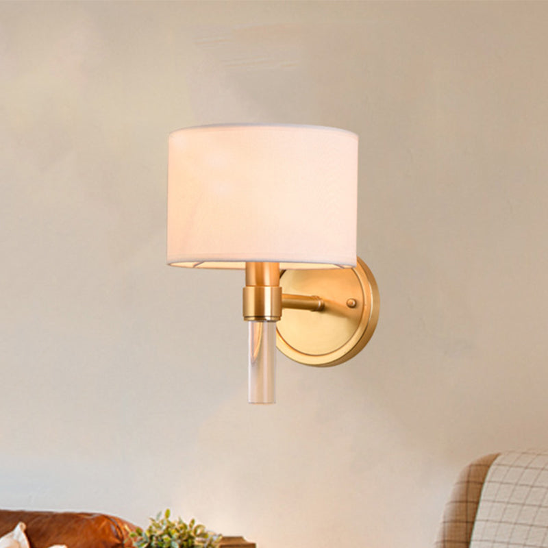Skørter | 1 Head Wall Mounted Lamp Rustic Drum Shade Fabric Wall Light in Brass for Living Room