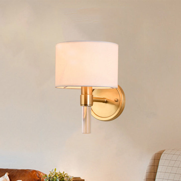 Skørter | 1 Head Wall Mounted Lamp Rustic Drum Shade Fabric Wall Light in Brass for Living Room