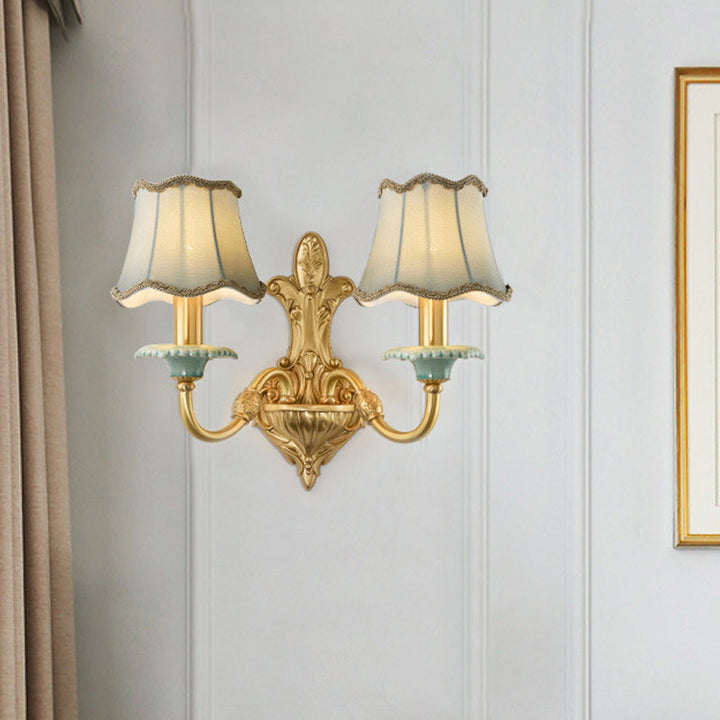Skørter | Brass Scalloped Wall Lighting Rustic Style Fabric 1/2 Lights Dining Room Wall Mount Light Fixture
