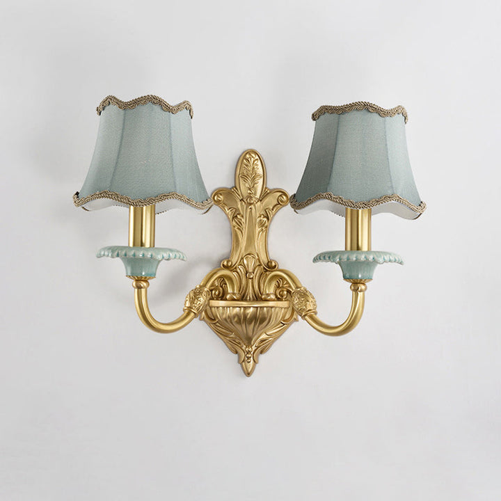Skørter | Brass Scalloped Wall Lighting Rustic Style Fabric 1/2 Lights Dining Room Wall Mount Light Fixture